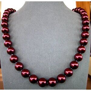 Vintage Burgundy Glass Beaded Necklace 22", Wear On Closer